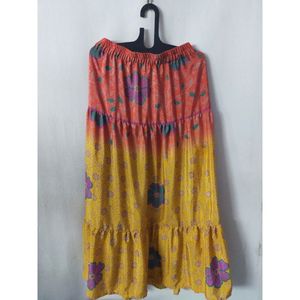 กระโปรงยาว3ชั้นผ้าไหมส่าหรีลำลองระบายอากาศวินเทจสำหรับผู้หญิง - Product Image 2