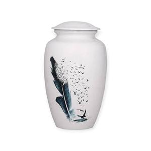 Urna Funeraria con Diseño de Paloma Azul Pacífica y Palomas Blancas en Vuelo, Símbolo de Libertad, Esperanza y Descanso Eterno - Product Image 4