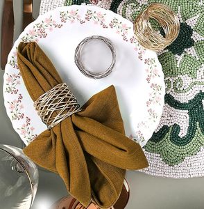 Grand décor de table classique de tous les jours fête porte-serviettes en argent sterling papier métal Design floral printemps fait cristal - Product Image 3