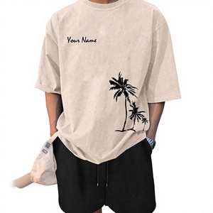 Custom Men’s Summer Beach Graphic Tee & Shorts 2 Piece Set- Palm <b>Tree</b> Print Oversized Breathable Streetwear Quick-Dry Casual Set - Product Image 4