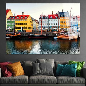 Impresión en lienzo de Nyhavn Dinamarca: escena colorida del puerto de Copenhague, arte en vidrio templado - Product Image 1