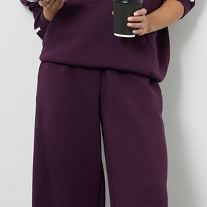 Ensemble de survêtement pour femme à prix avantageux, couleur unie, avec bande latérale, pantalon large à jambe droite / Prix de gros avec logo personnalisé, décontracté - Product Image 3
