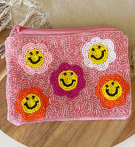 Porte-monnaie bohème fait main avec des perles et fermeture à glissière |   Cadeau personnalisé à la mode pour elle |   Porte-monnaie argenté Good Vibes Only - Product Image 1