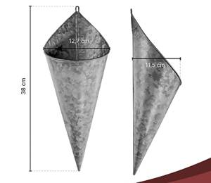 Juego de 3 macetas de pared de Metal galvanizado, jarrón colgante, contenedor para jardín, decoración del hogar, granja, boda, tema, diseño de cono - Product Image 6