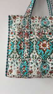 Fourre-tout doublé de coton matelassé pour femmes indiennes sac de transport à provisions sac à main imprimé fermeture éclair brodé conception sac à main à bandoulière - Product Image 5