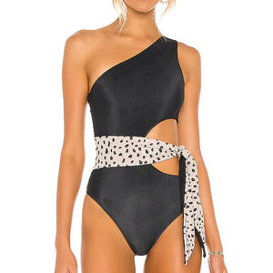 Traje de Baño de una Pieza para Mujer, Color Sólido, 2025, con un Hombro Descubierto, Espalda Descubierta, Estampado, para Playa - Product Image 6