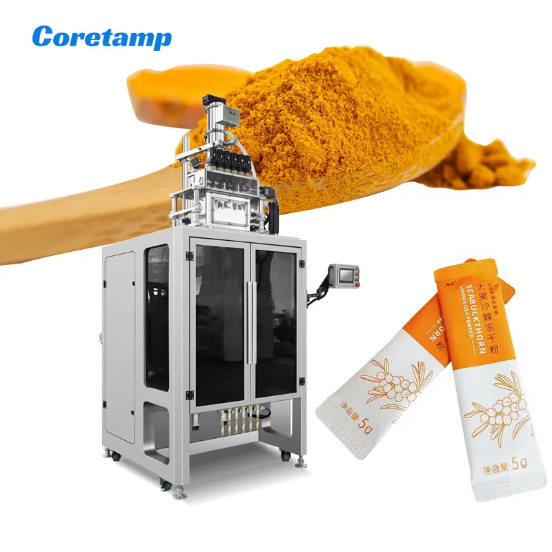 מכונת אריזת שקיות אבקת אבקת רב נתיב אוטומטית 4 שורות שקית מקל תבלין צ'ילי מכונת אריזת אבקת עוף