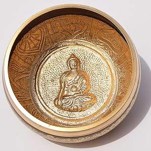 Bol chantant moderne en métal avec maillet en bois pour la méditation Bol chantant tibétain antique en métal japonais - Product Image 5