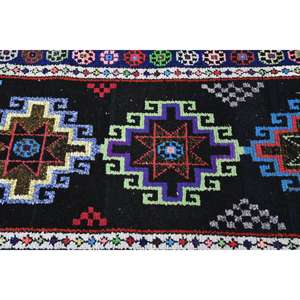 Alfombra Turca Vintage de Lana Azul Herki, 2.7x12.2 pies - Product Image 4