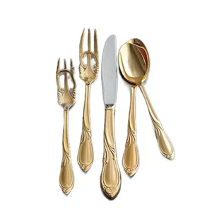 Los proveedores indios más vendidos, cuchillo, tenedor, cuchara, cubiertos de acero inoxidable, juego de cubiertos chapados en oro de lujo para compradores internacionales - Product Image 1