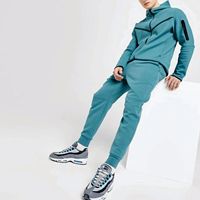 Setelan Training Pria Ukuran Besar Ramah Lingkungan, Bahan Fleece Teknologi, Bernapas, Tahan Angin, Cepat Kering, Motif Solid, Gaya Hip Hop, Hoodie Resleting Penuh
