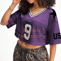 Maillot de football en maille pour femmes élégant recadrée surdimensionné 100% polyester tissu rétro Football maillot de football pour vêtements de rue