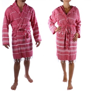 Peignoir turc unisexe décontracté de luxe en tissu Pestemal 100% coton à capuche, motif rayé, grande taille, élégant, séchage rapide, respirant - Product Image 1