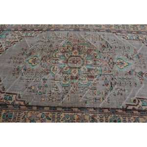 Alfombra turca Vintage Beige Azul 5,2X8,9 pies Tejido plano de lana con patrón de retazos para decoraciones de sala de estar o uso en el pasillo - Product Image 5