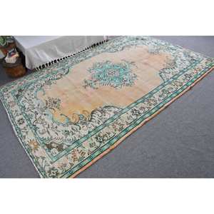 Vintage Blue Beige Handmade <b>Turkish</b> <b>Rug</b> 6.1 X 9.3ft Classic Flat Weave Patchwork Design for Living Room Decorations Wool Latex - Product Image 2