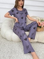 2 pièces vêtements de détente à imprimé coeur mignon ensemble de vêtements de nuit pour femmes t-shirt et short pyjama pyjama d'été avec impression de lettres d'amour