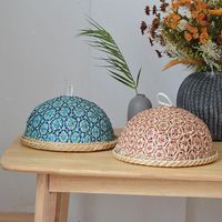 Assiette de fruits en rotin de style méridional panier à pain rond avec couvercle couverture de table anti-insectes restes de fruits parapluie pain tissé à la main