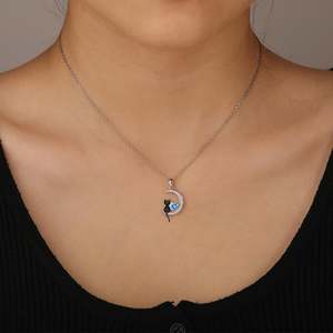 Jeulia Luna Astra Moon <b>Black</b> <b>Cat</b> Necklace with Zircon Birthstone in Claw Setting - Product Image 5