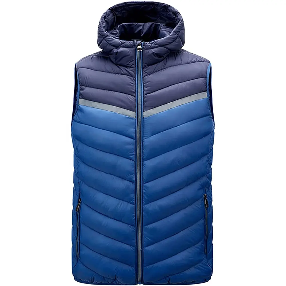Down Puffer Vests for Mens Fall Winter Fashion Zipper Hooded Color Block Patchwork Warm Sleeveless Vest Coat