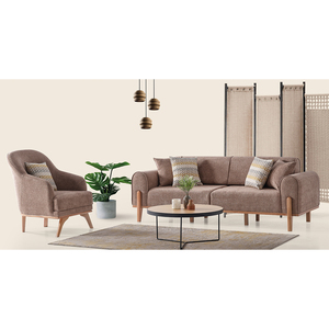 Canapé de salon moderne rembourré blanc de style scandinave Base en bois massif Coussins d'accent marron pour hôtels Remplissage en mousse - Product Image 3