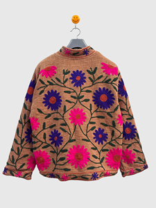 Velvet Floral Embroidered Jacket Mandarin Collar Full Sleeve Plus Size Women'<b>s</b> Winter Wear Elegant Style - Product Image 3