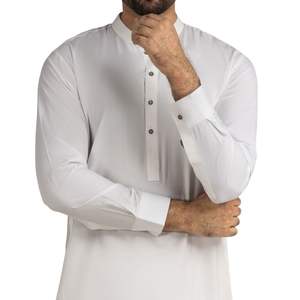 Traje Tradicional Pakistaní Shalwar Kameez para Hombre en Color Blanco Puro, Conjunto de Kurta Pajama de Diseñador en Tela de Algodón de Alta Calidad - Product Image 3