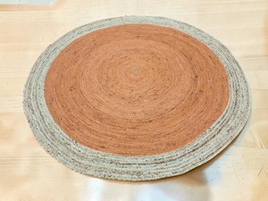 <b>Round</b> Jute Area Rug Solid Color Modern Handcrafted Flat Pile Non Slip Living Room Floor Mat Gray and Terracotta - Product Image 3