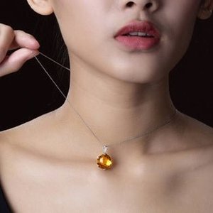 Collier pendentif en argent sterling avec pierre précieuse citrine jaune naturelle taille Art Déco sertie à griffes, certifiée IGI, 5,50 carats, pour femme, idéal pour les soirées - Product Image 3