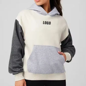 Sweat à capuche oversize pour femme en molleton 100% coton, style streetwear, sport et gym, avec logo personnalisé, patchwork rose et blocs de couleur - Product Image 4