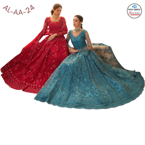 Hermosa Blusa Tradicional Bordada con Cordones, Dupatta con Trabajo de Calado, Pedrería Abundante, Multicolor, de Seda y Satén, para Mujer, Estilo Indio - Product Image 3