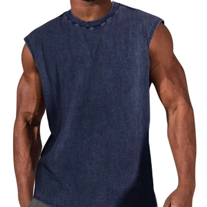 Camiseta sin Mangas para Hombre de Alta Calidad, Color Azul Marino, Lavado Ácido, Nuevo Diseño Personalizado, Transpirable, Talla Grande, para Gimnasio, por Bearfit - Product Image 1