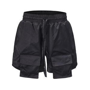 OEM nuevo estilo ropa de calle largo cordón elástico hombres Cargo pantalones cortos High Street negro suelto ajuste gran bolsillo pantalones cortos de algodón suave - Product Image 4
