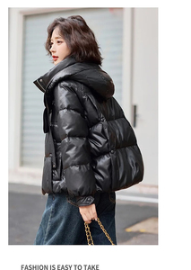 Veste en cuir matelassée en duvet de canard pour femme, mode décontractée élégante, manteau d'hiver, plumes de canard blanches, cuir PU, nouveau style 2025 - Product Image 5