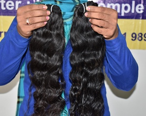 Venta al por mayor 100% Natural cutícula alineada largo Color negro ondulado mechones sin procesar indio Remy estilo de pelo de onda de agua - Product Image 5