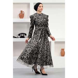 Robe de soirée en tulle ornée de sequins, taille empire, coupe bal, avec traîne, longueur ras du sol, taille XS - Product Image 4