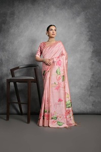 Collection de saris en soie Tussar doux imprimés floraux Sarees de créateur légers tissés à la main avec des impressions numériques et en blocs - Product Image 5