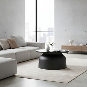 Minimalist Convertible Living Room <b>Sofa</b> <b>Table</b> 67cm Diameter PP Plastic Metal Frame Set of 2 - Product Image 2