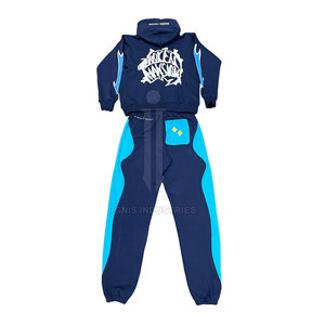 Survêtement avec impression bouffante et broderie, 2 pièces, deux pièces, capuche, impression de lettres, impression d'anime, jogger, impression, manches longues - Product Image 1