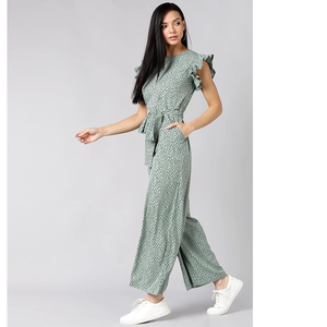 Mono de mujer con estampado de lunares y manga con volantes de ajuste regular de color verde menta de algodón 100% personalizado con precio directo de fábrica - Product Image 3