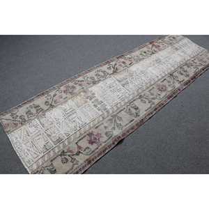 Tapis turc vintage 2,7x8,2 pieds, tapis en laine blanche - Product Image 2