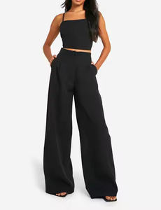 Pantalon de survêtement large et long pour femme, noir, taille élastique, jambe droite, motif imprimé, respirant et durable – Collection 2025 – Meilleures ventes - Product Image 3