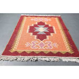 Alfombra pequeña vintage de 2.9x4 pies, alfombra turca de lana a rayas roja y naranja - Product Image 2