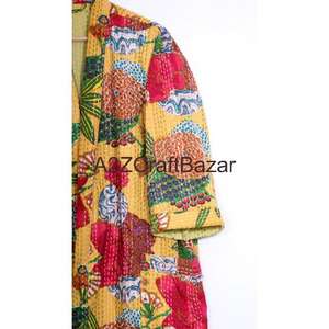 Robe Kimono Vintage 100 % Coton Pur pour Mariage Indien Demoiselle d'Honneur Style Bohème Fermeture à Cordon Longueur Genou Patchwork - Product Image 4