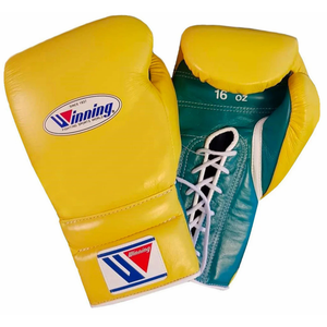 Gants de boxe à lacets gagnants, jaune vert, cuir véritable, gants d'entraînement de combat professionnels, gants de sparring faits à la main, 8oz 16oz - Product Image 1