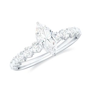 Marquise Moissanite <b>Solitaire</b> Engagement <b>Ring</b> with Side Stones, 925 Sterling <b>Silver</b> - Product Image 4