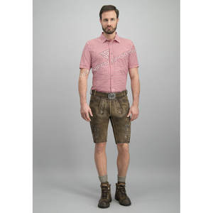 Camisa bávara para hombre, 100% de algodón, tela a cuadros, manga corta, botones, cierre, cuello redondo, bolsillo en el pecho, Etiqueta interior tejida para el cuello - Product Image 4