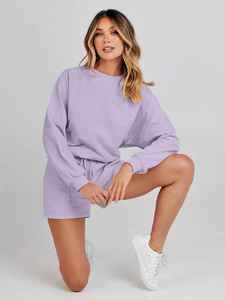 Ensemble sweat-shirt et short décontracté à col montant pour femme, logo personnalisé, hiver, 100% polyester, anti-boulochage, 2 pièces - Product Image 2