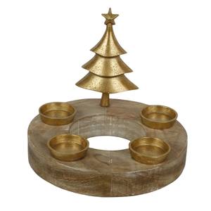 Porte-bougie de Noël, base en bois festive, centre de table pour bougie chauffe-plat, décoration de Noël avec arbre de Noël en métal doré, décoration de la maison - Product Image 1