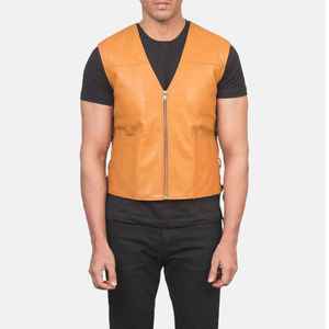 Buena calidad 100% cuero hecho nuevo diseño Chaleco de cuero de moda transpirable precio razonable hombres ropa chaleco para la venta - Product Image 3