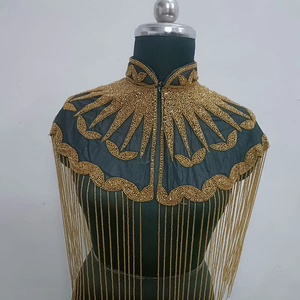 Elegante capa burlesca bellamente bordada con cuentas hebras lentejuelas perlas festivales cuello sujeción capa recta Logo espalda - Product Image 1